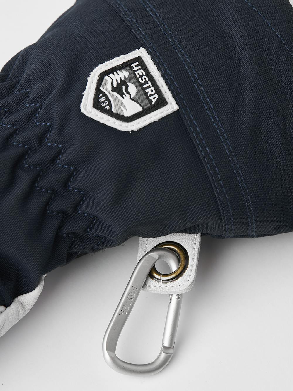 Dunkelblauer Dreifingerhandschuh mit weißem Ziegenleder an der Innenhand
(6 oder 7)