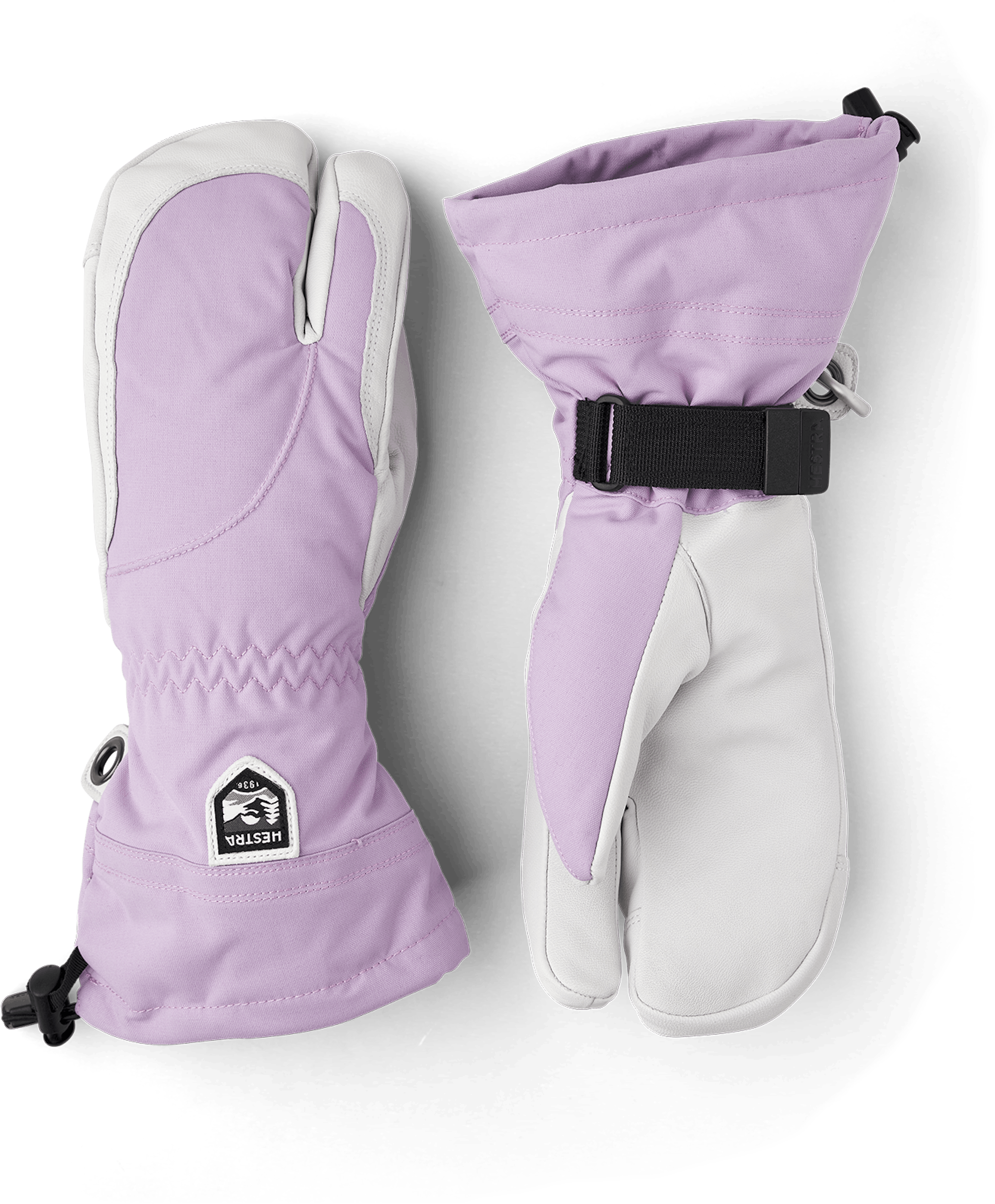 Light purple three finger glove with white goat leather palm
 (1 of 6)