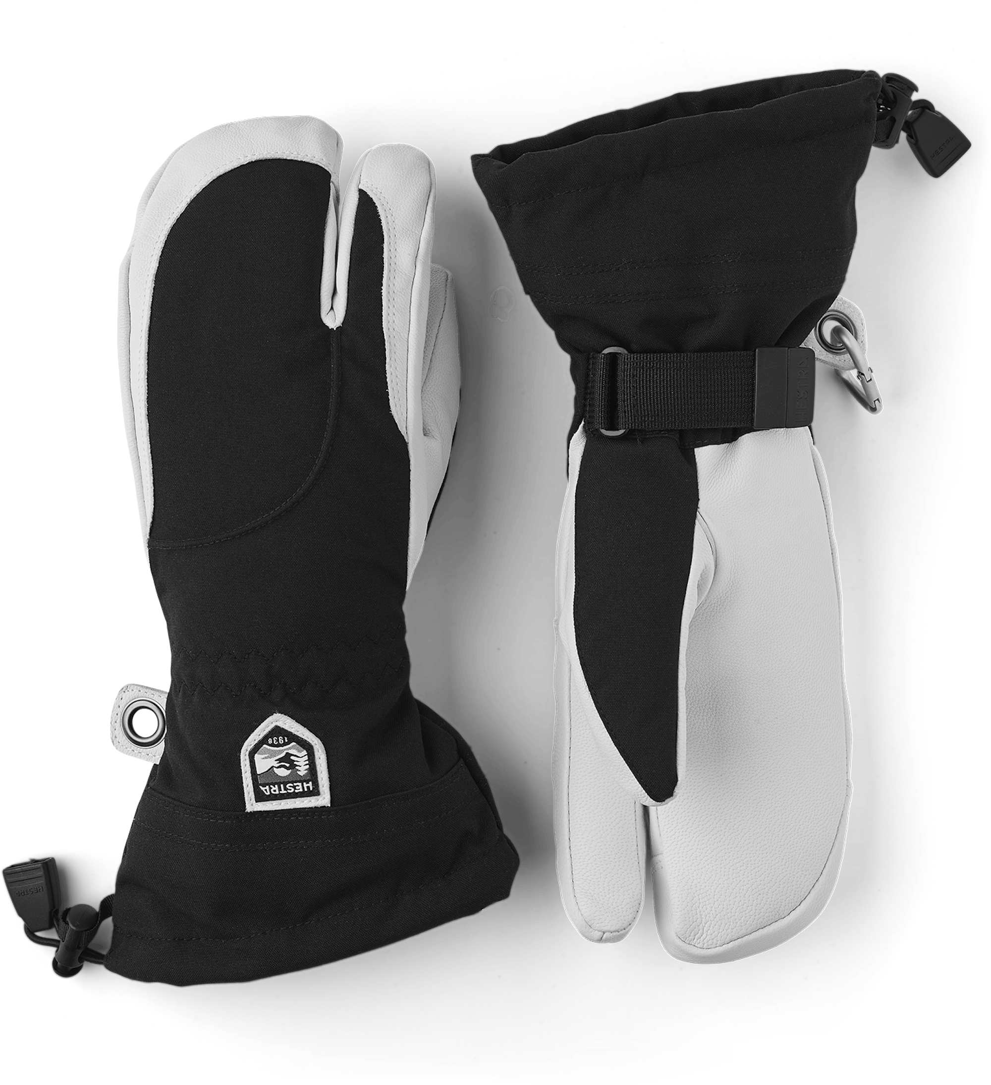 Black three finger glove with white goat leather palm
 (1 of 5)