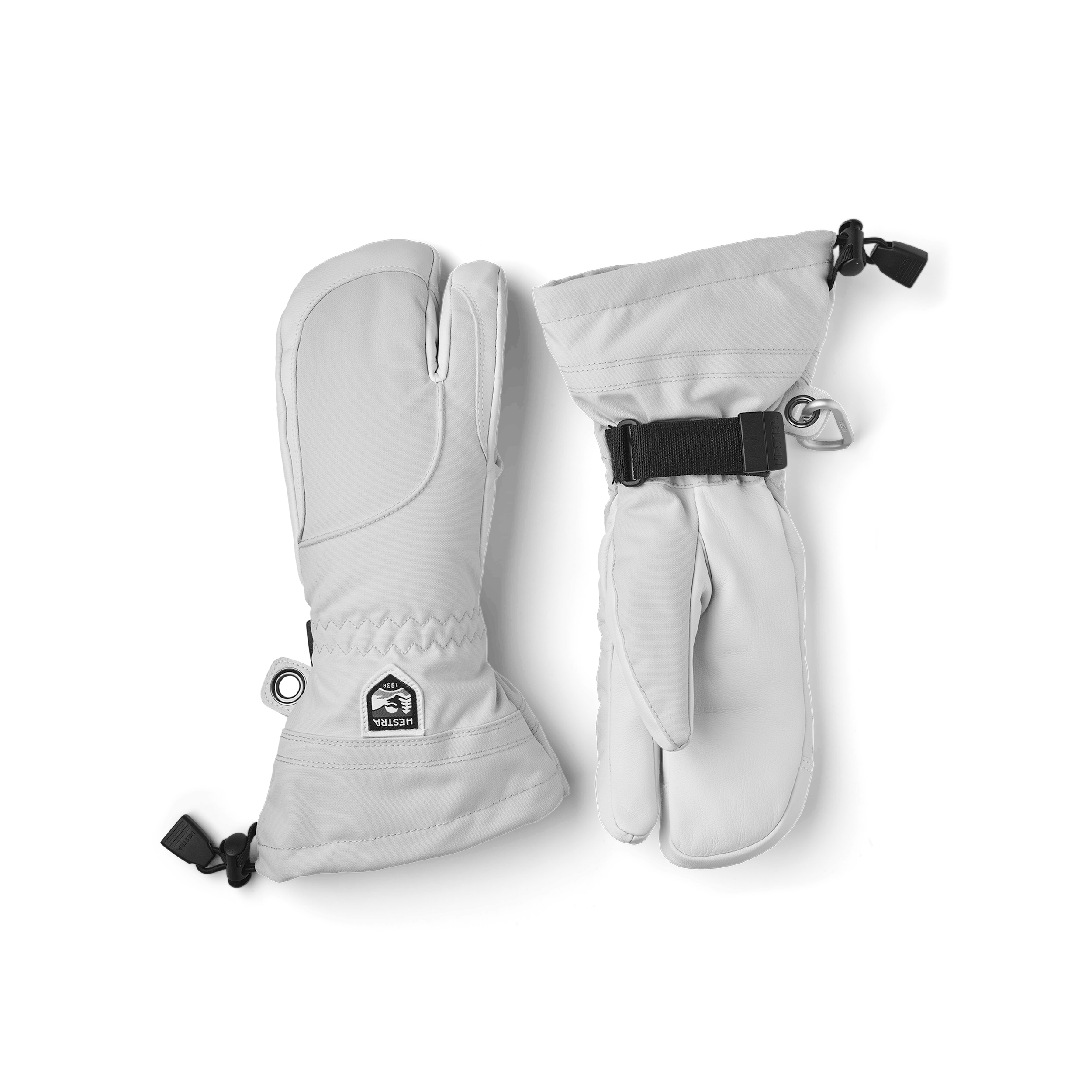 Light gray three finger glove with white goat leather palm
(1 of 7)