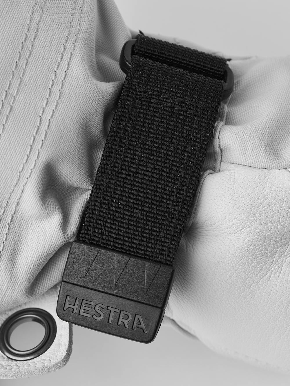 Light gray three finger glove with white goat leather palm
 (5 of 7)