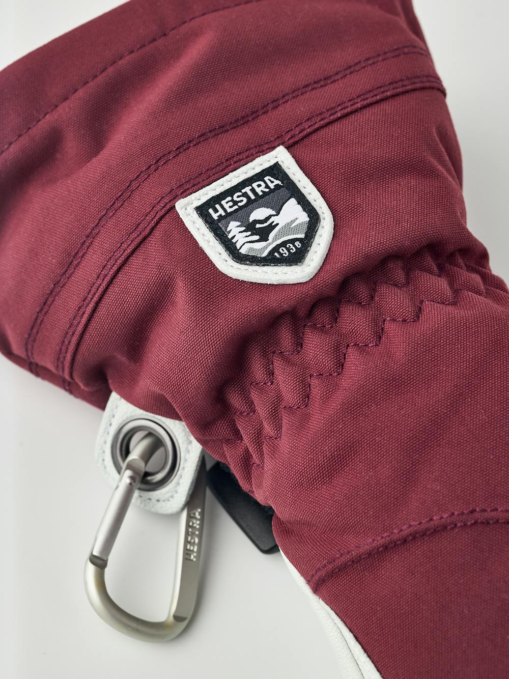Wine red three finger glove with white goat leather palm
 (3 of 6)