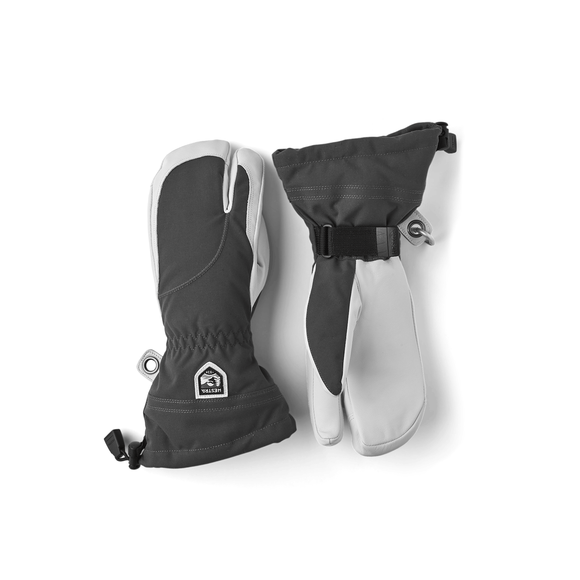Gray three finger glove with white goat leather palm
 (1 of 6)