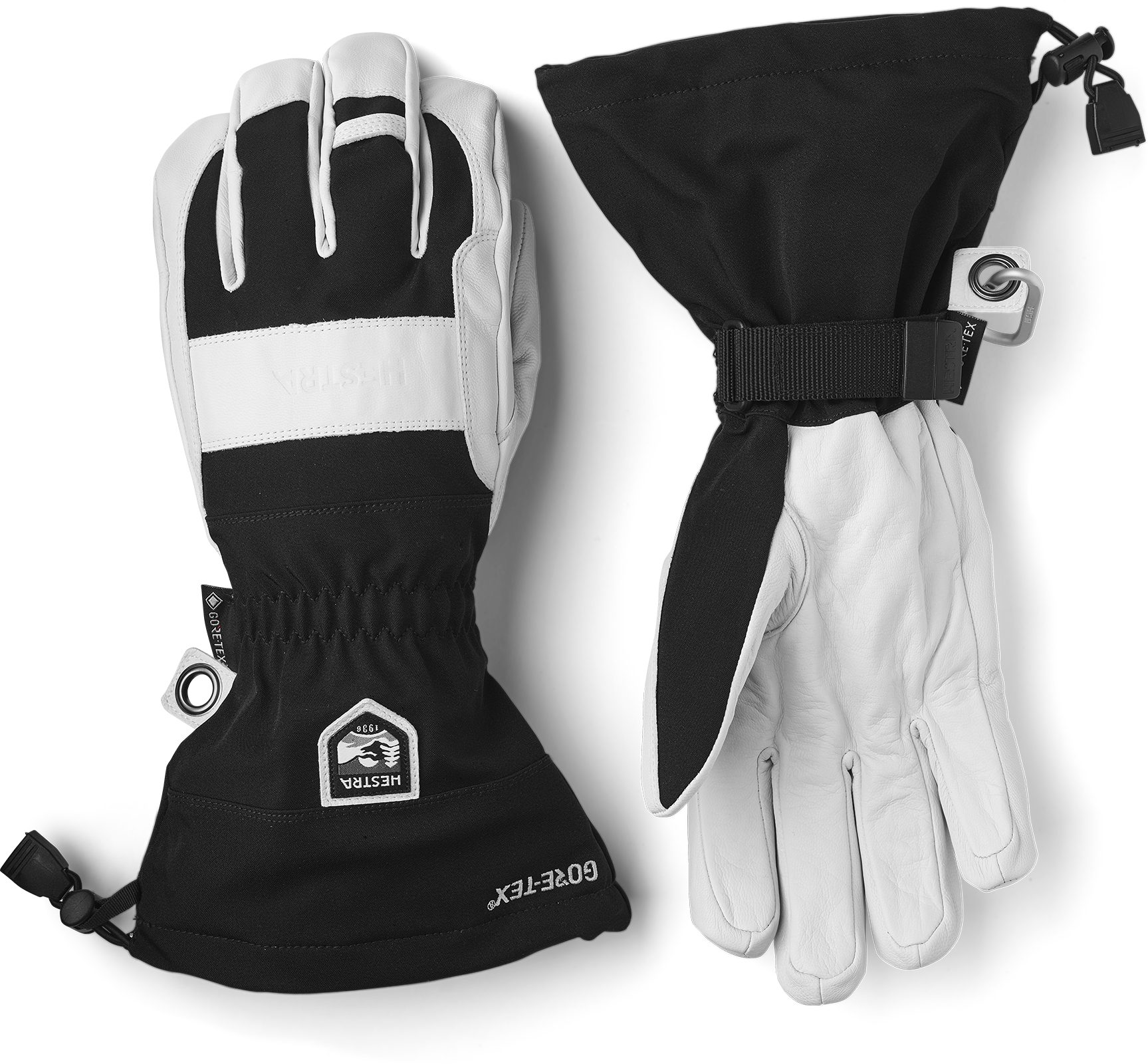 Hestra Army Leather Gore-TEX Short Black/Offwhite Close Fitting 5-Finger Snow Glove for Skiing and Mountaineering Waterproof 10 
