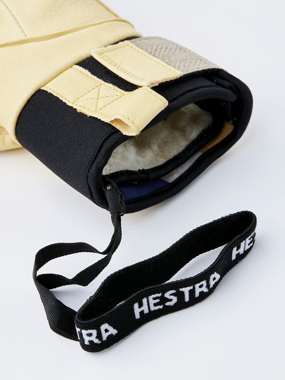 Gelber Skihandschuh aus Rindsleder mit Oberhand aus blauem Stoff
(6 oder 9)