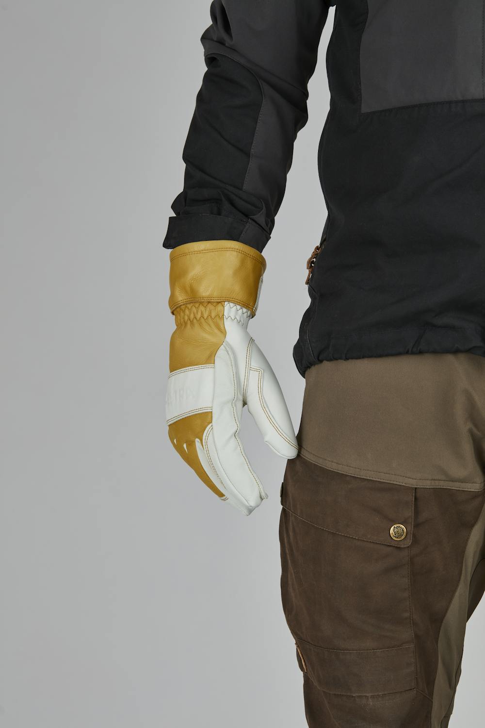 Yellow cow hide outdoor glove with white goat leather palm  (9 of 13)
