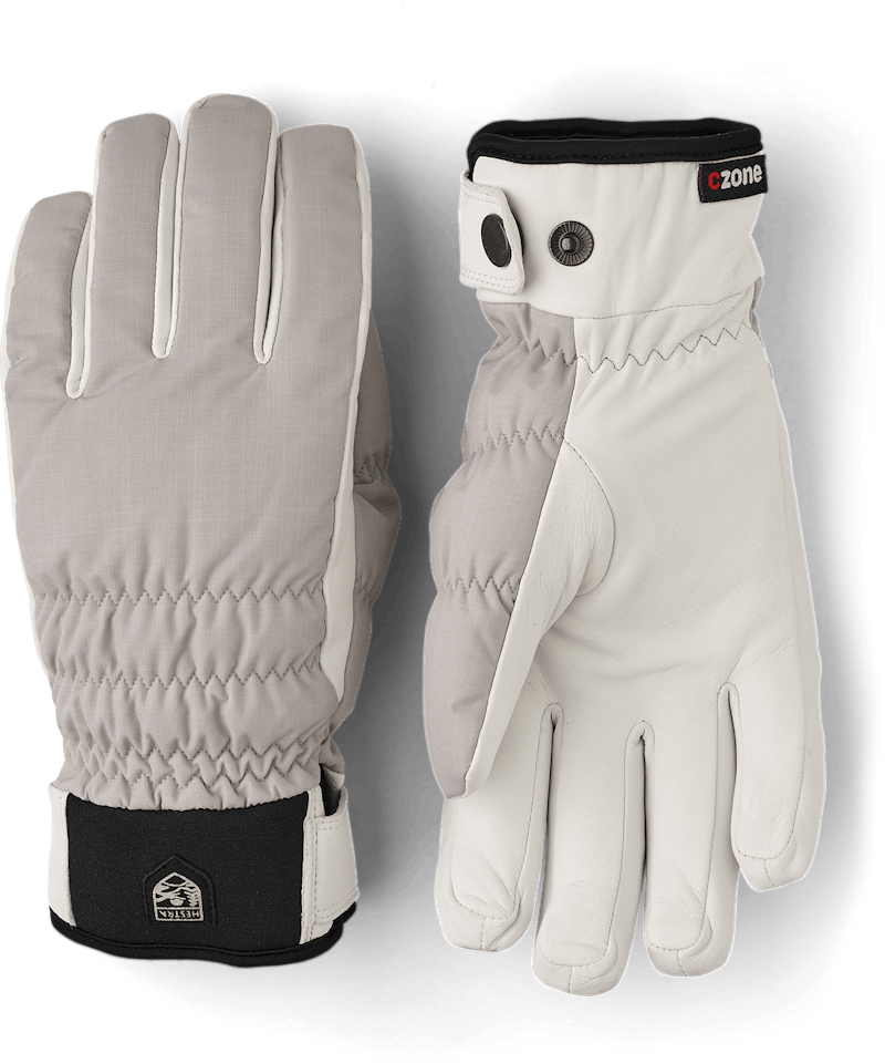 Light gray ski glove with white hairsheep palm
 (1 of 6)