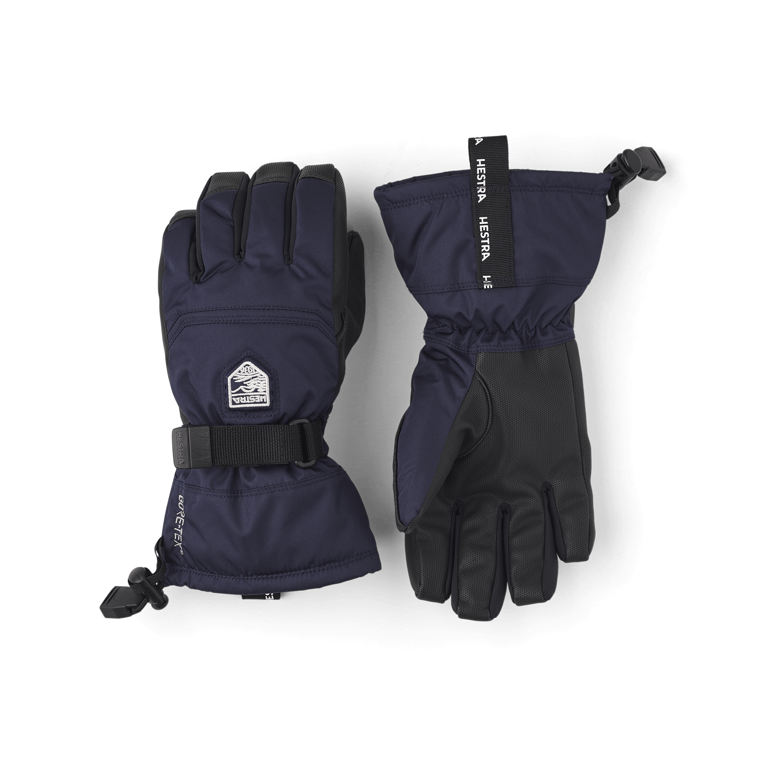 Dunkelblauer Kinderhandschuh aus Stoff mit schwarzer Innenhand aus Synthetikmaterial und verstellbarem Handgelenkverschluss (1 oder 5)