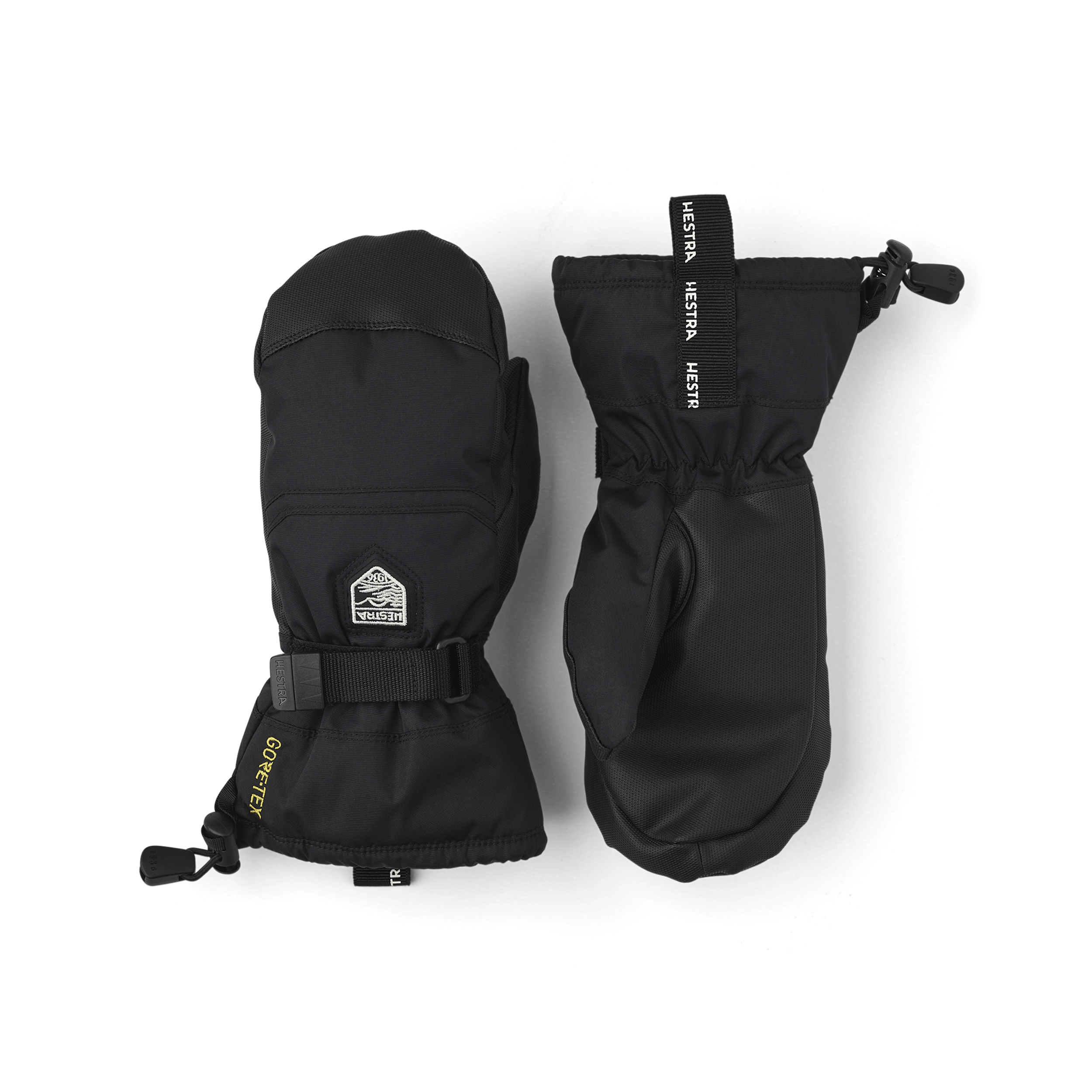 Schwarzer Fausthandschuh aus Stoff mit Synthetikmaterial an der Innenhand und verstellbarem Handgelenkverschluss (1 oder 4)