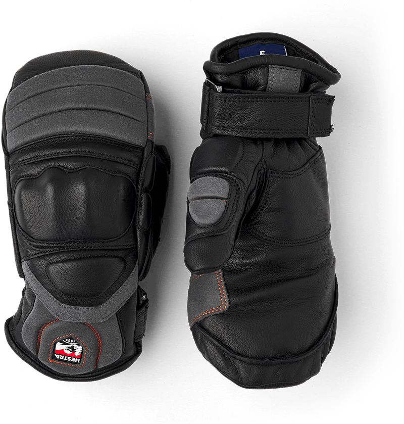 Black mitten with gray and red goat leather details and synthetic suede palm (1 of 5)