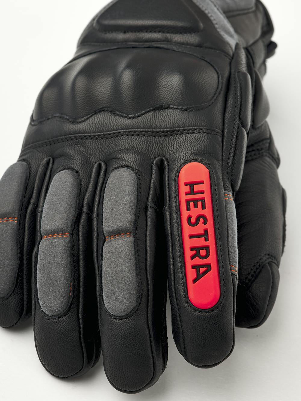 Black ski glove with gray and red goat leather details and synthetic suede palm (5 of 6)