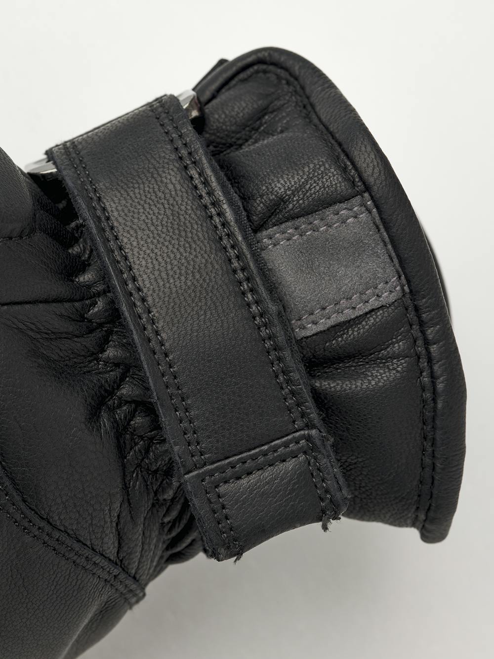 Black ski glove with gray and red goat leather details and synthetic suede palm (3 of 6)