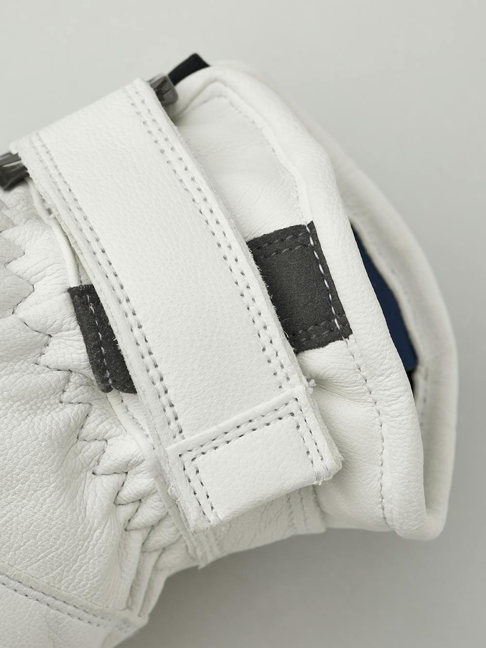 White ski glove with gray and red goat leather details and synthetic suede palm (3 of 8)
