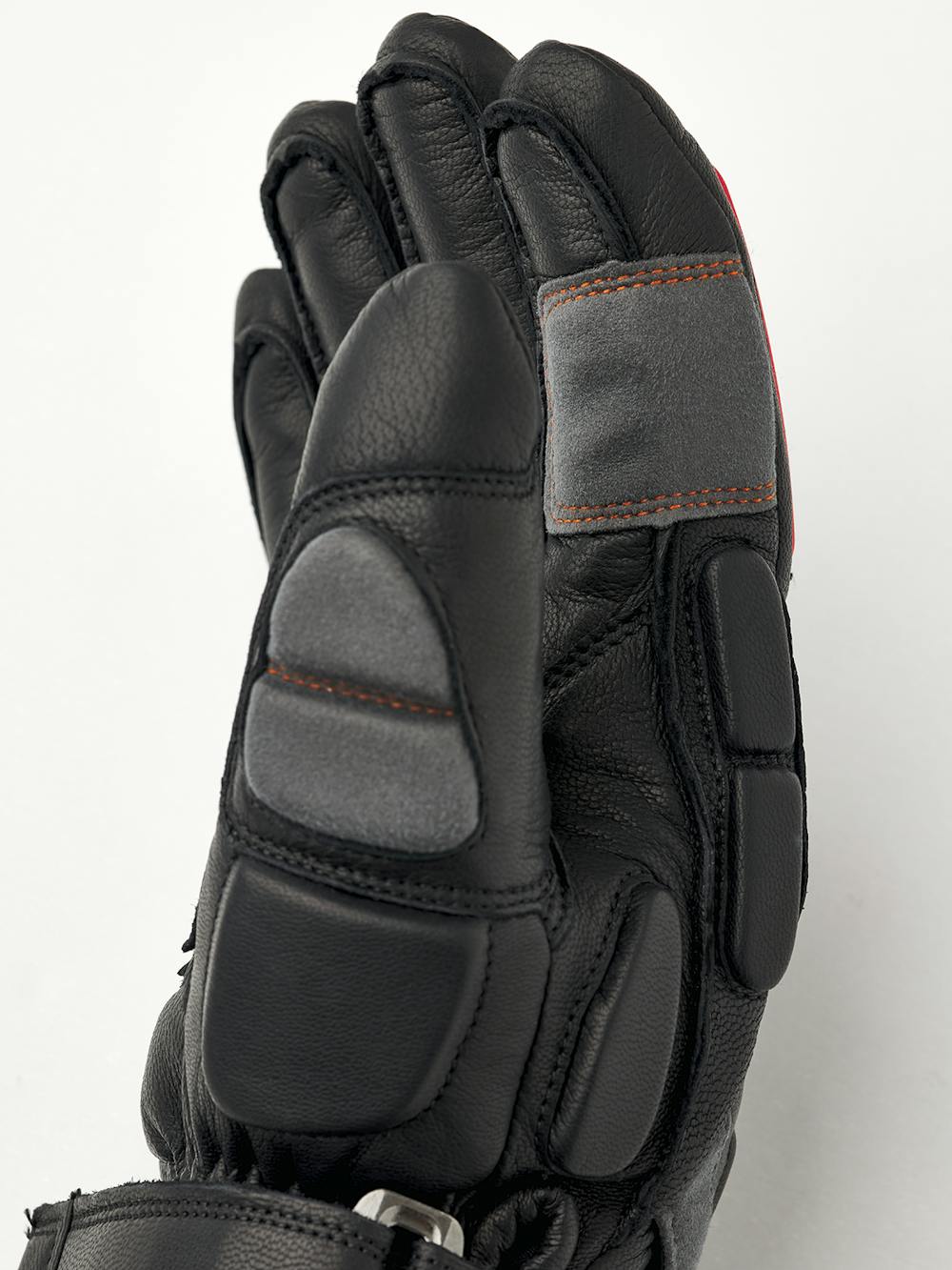 Black ski glove with gray and red goat leather details and synthetic suede palm (4 of 6)