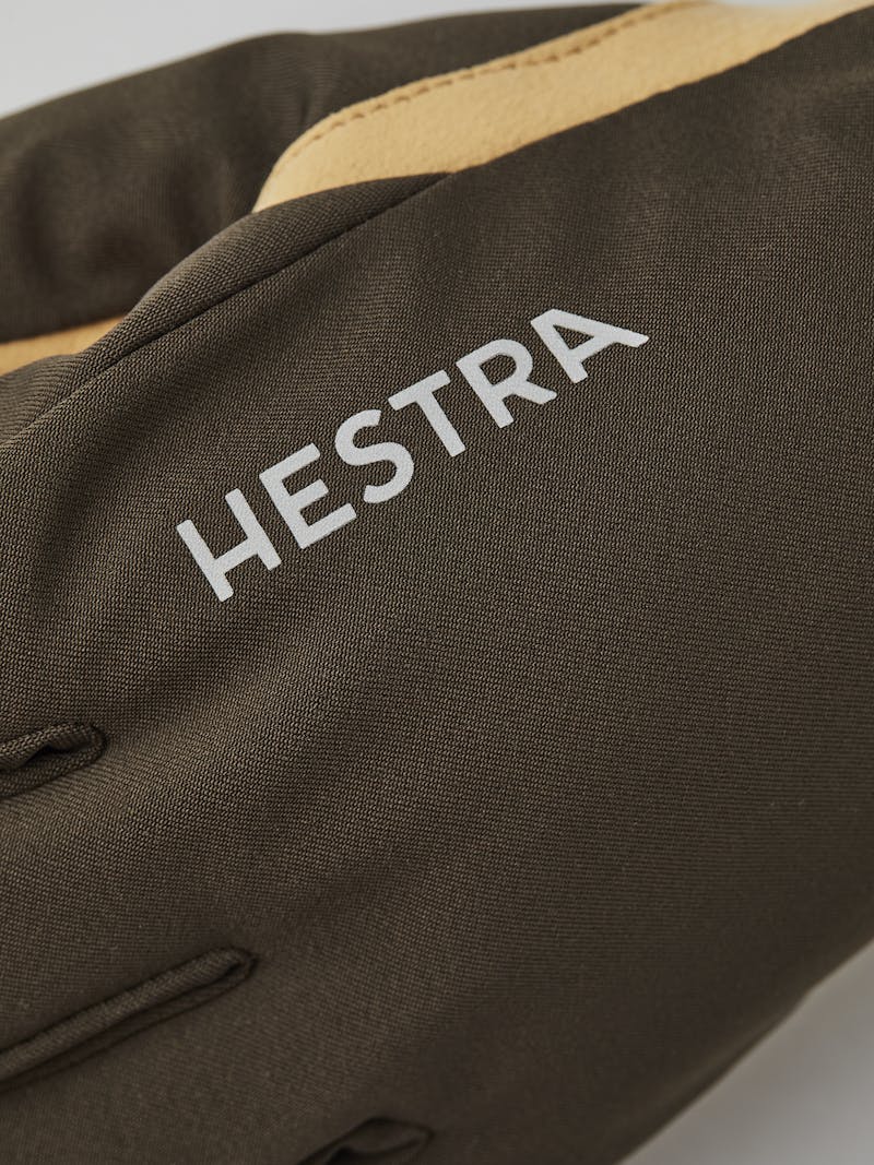 Dark green fabric outdoor glove with light brown synthetic suede palm (5 of 6)