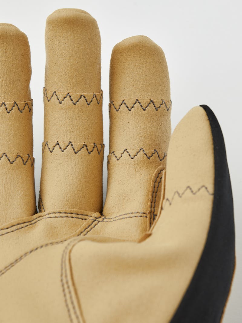 Black fabric outdoor glove with light brown synthetic suede palm and wrist adjustment (3 of 5)