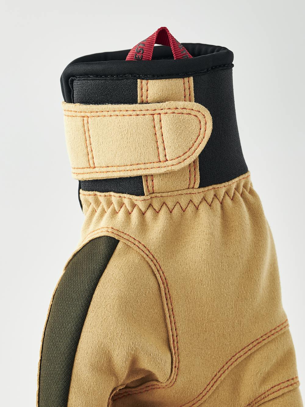 Dark green fabric outdoor glove with light brown synthetic suede palm and wrist adjustment (3 of 5)