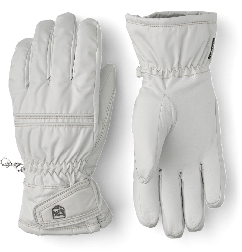 White fabric and hairsheep ski glove with wrist adjustment  (1 of 5)