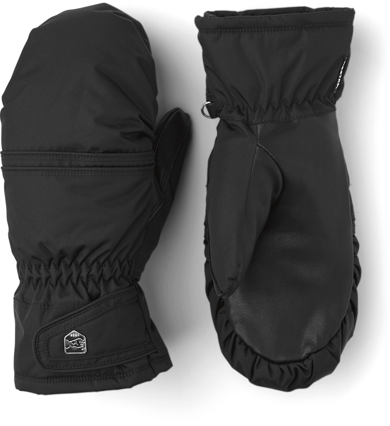 Black fabric and hairsheep mitten with wrist adjustment (1 of 4)