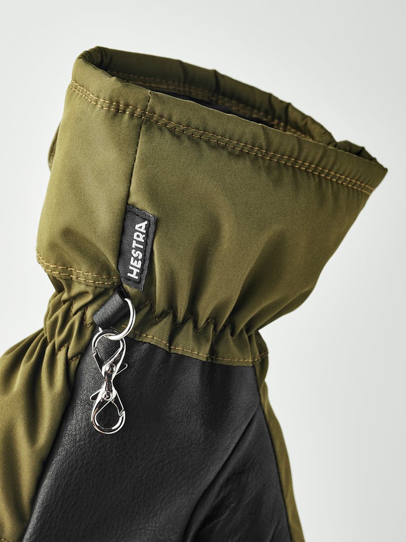 Moss green fabric mitten with black hairsheep palm and wrist adjustment (4 of 5)