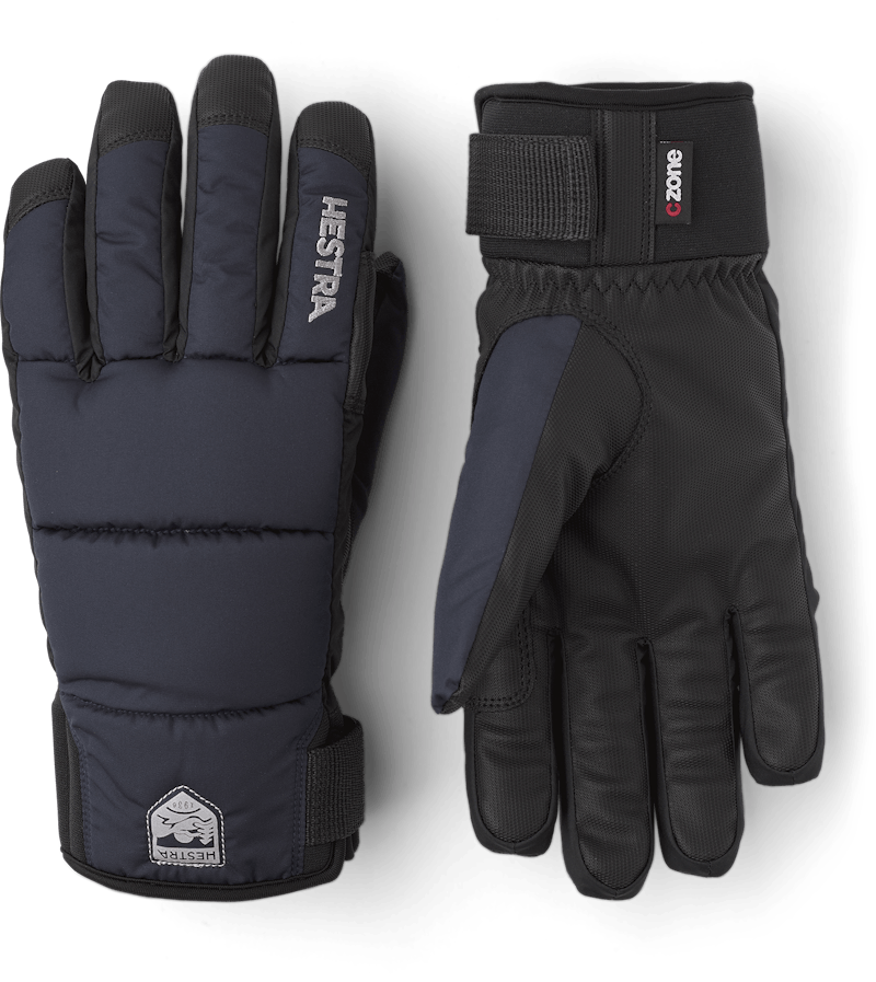 Dark blue fabric ski glove with black synthetic palm (1 of 5)
