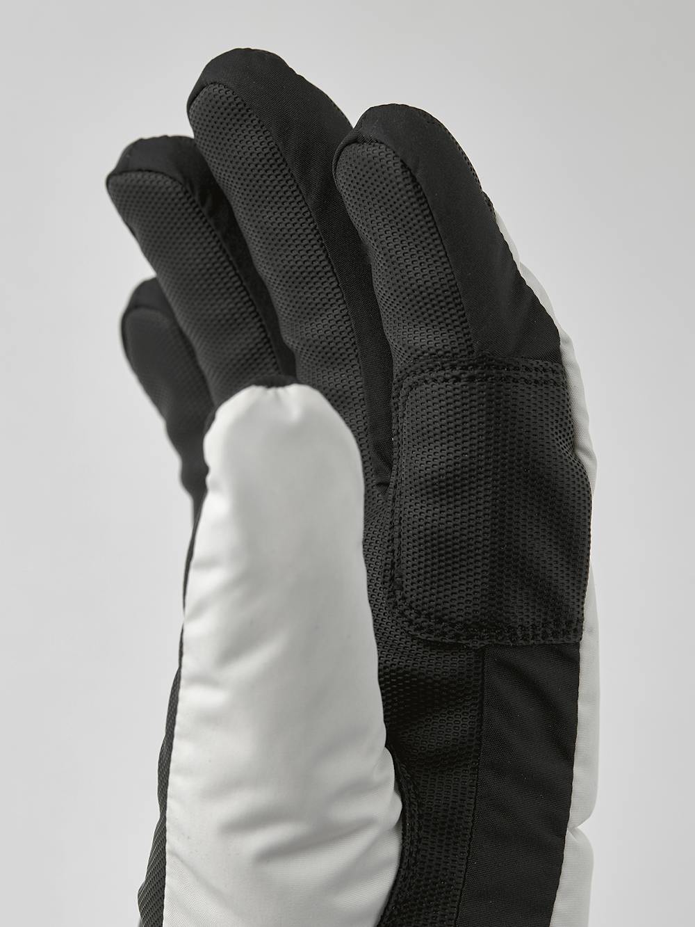White fabric ski glove with black synthetic palm (2 of 5)