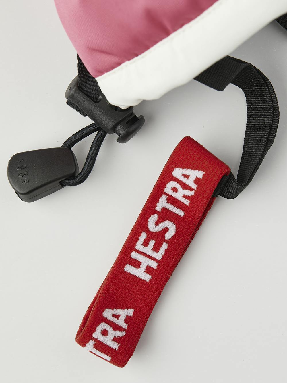 Pink mitten with black synthetic palm and wrist adjustment (5 of 6)