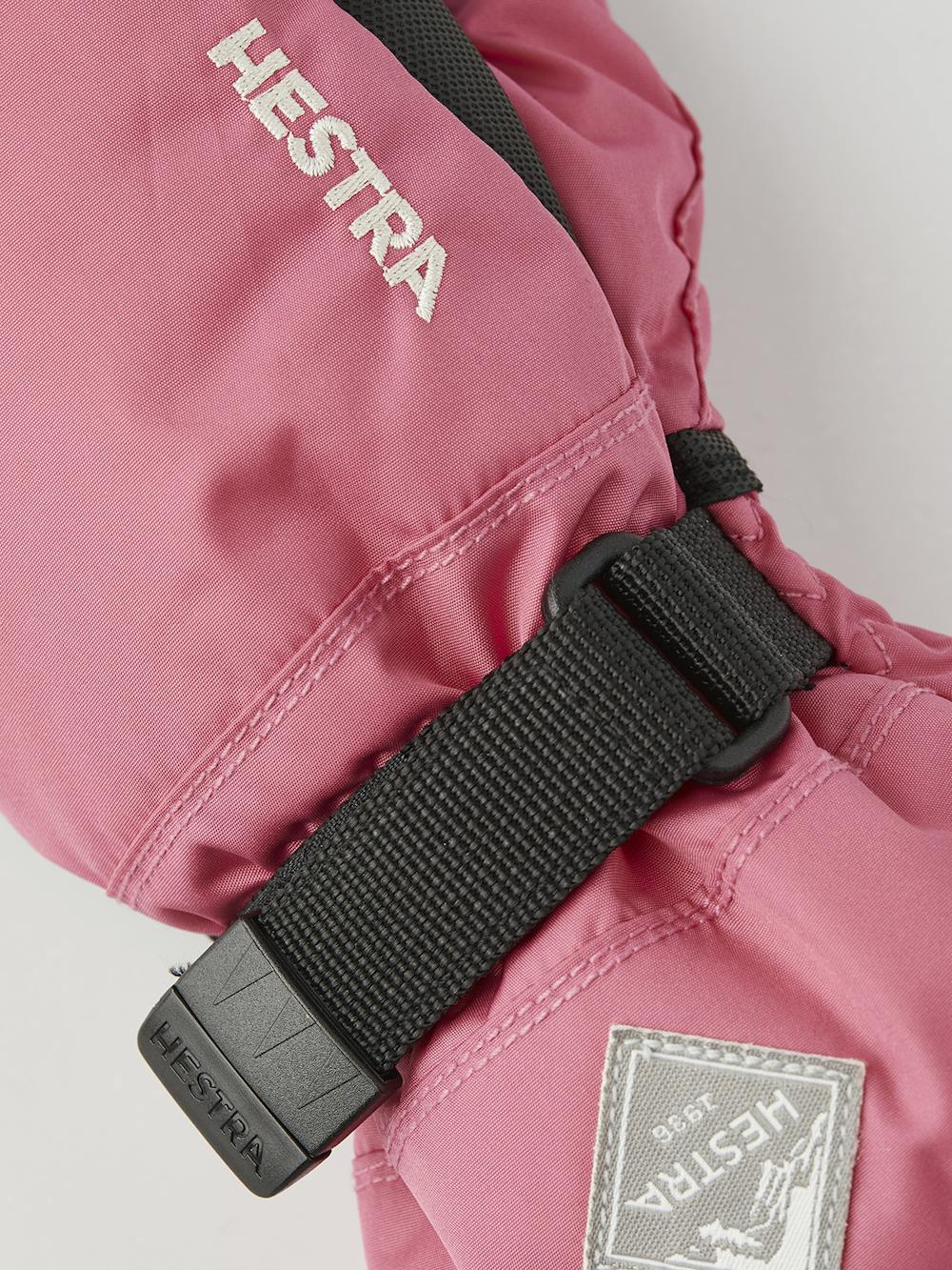 Pink mitten with black synthetic palm and wrist adjustment (6 of 6)