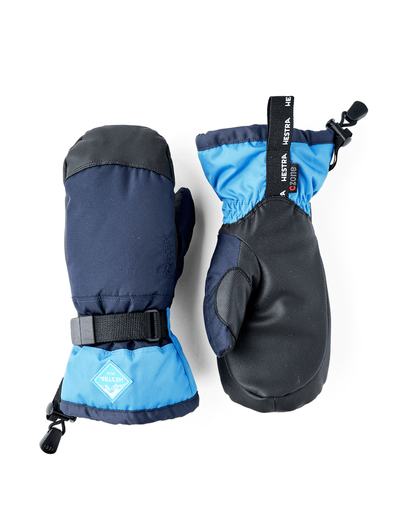 Blue mitten with black synthetic palm and wrist adjustment (1 of 5)