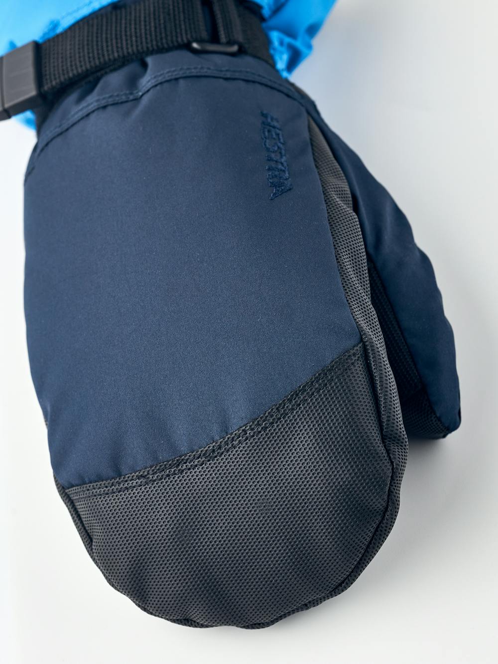 Blue mitten with black synthetic palm and wrist adjustment (2 of 5)