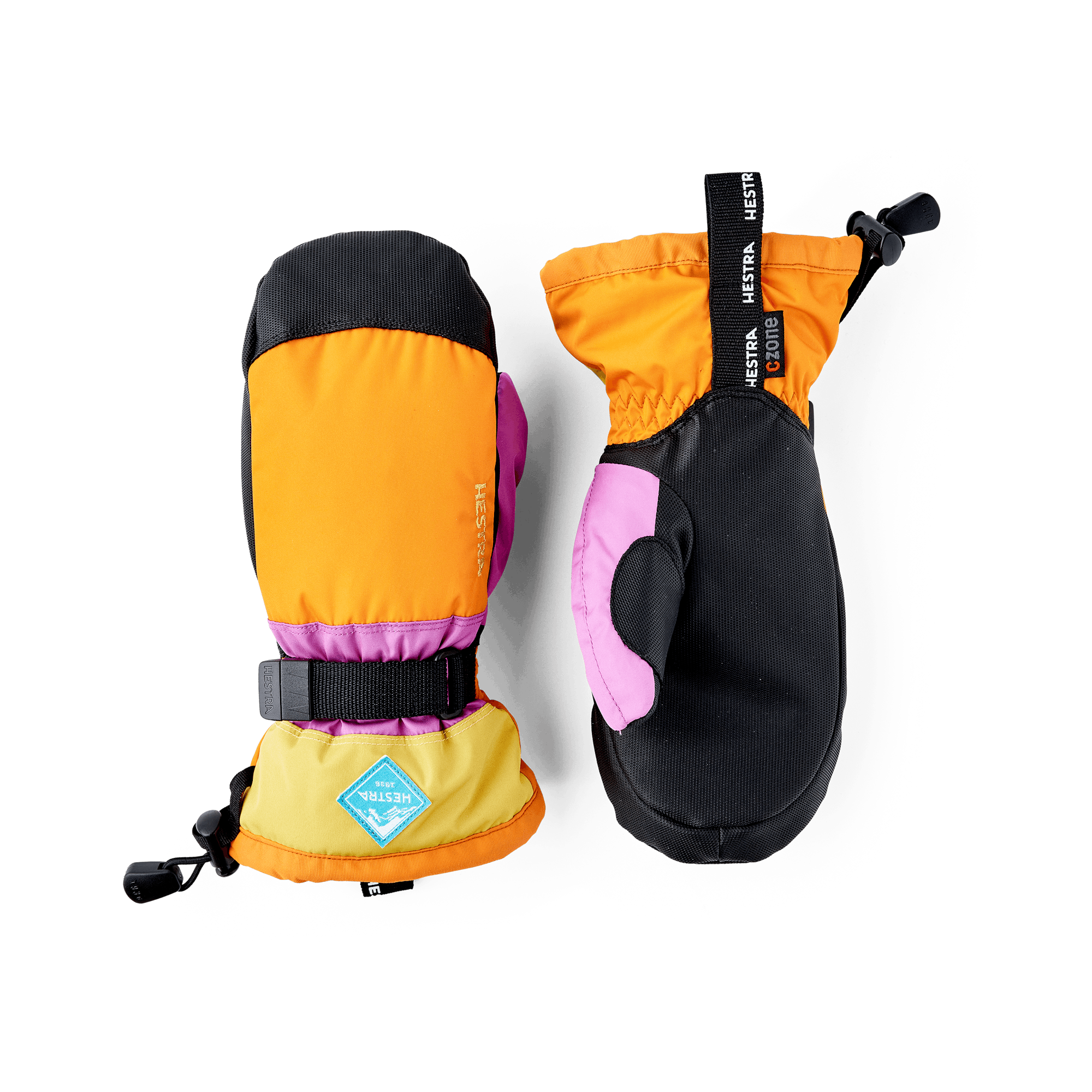 Orange-rosa Fausthandschuh mit schwarzem Synthetikmaterial an der Innenhand und verstellbarem Handgelenkverschluss  (1 oder 6)