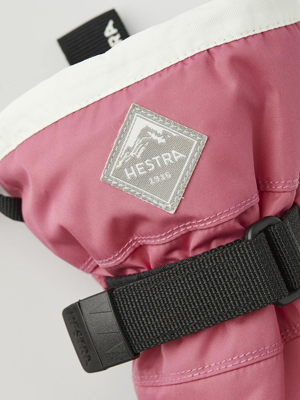 Pink mitten with black synthetic palm and wrist adjustment (3 of 6)