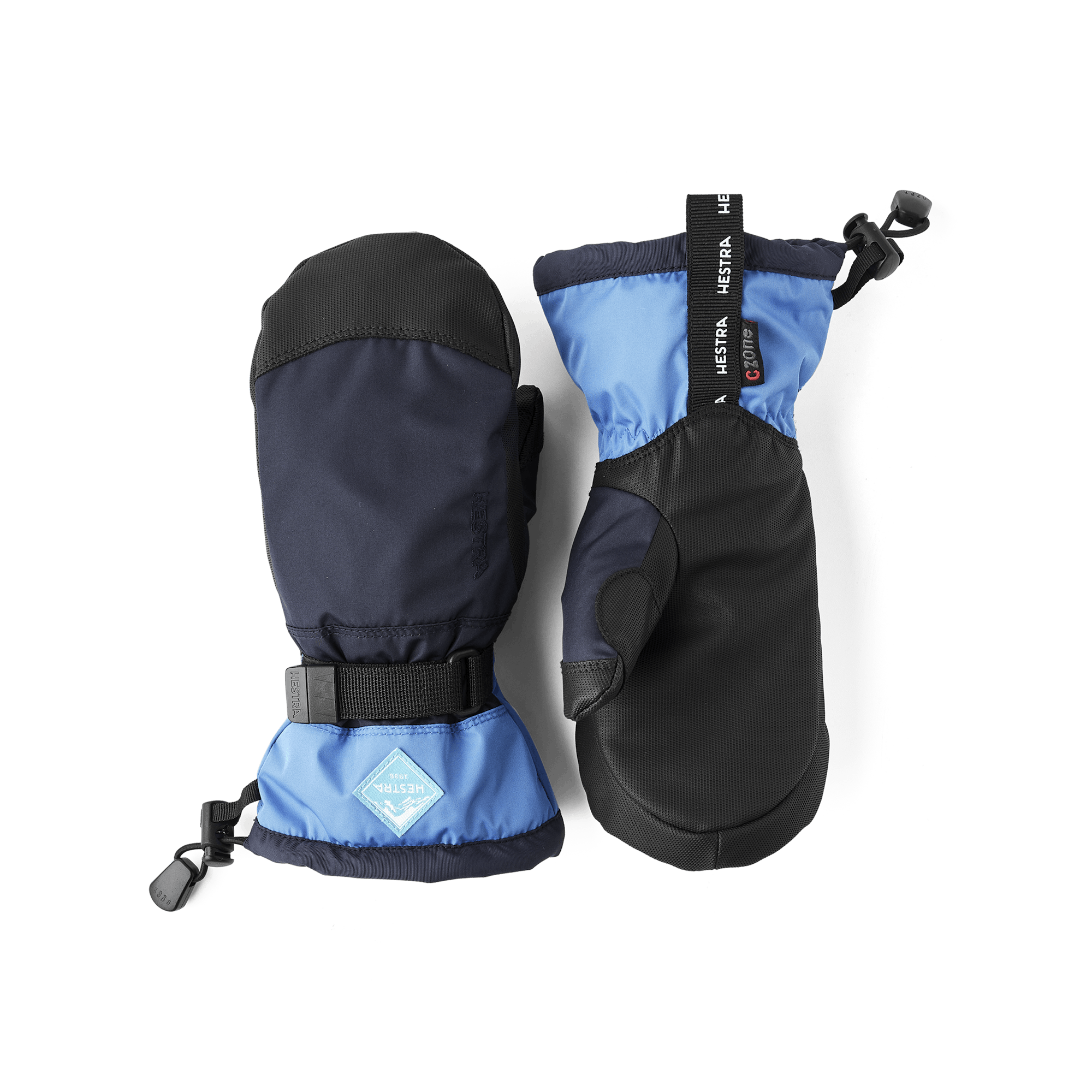 Blue mitten with black synthetic palm and wrist adjustment (1 of 5)