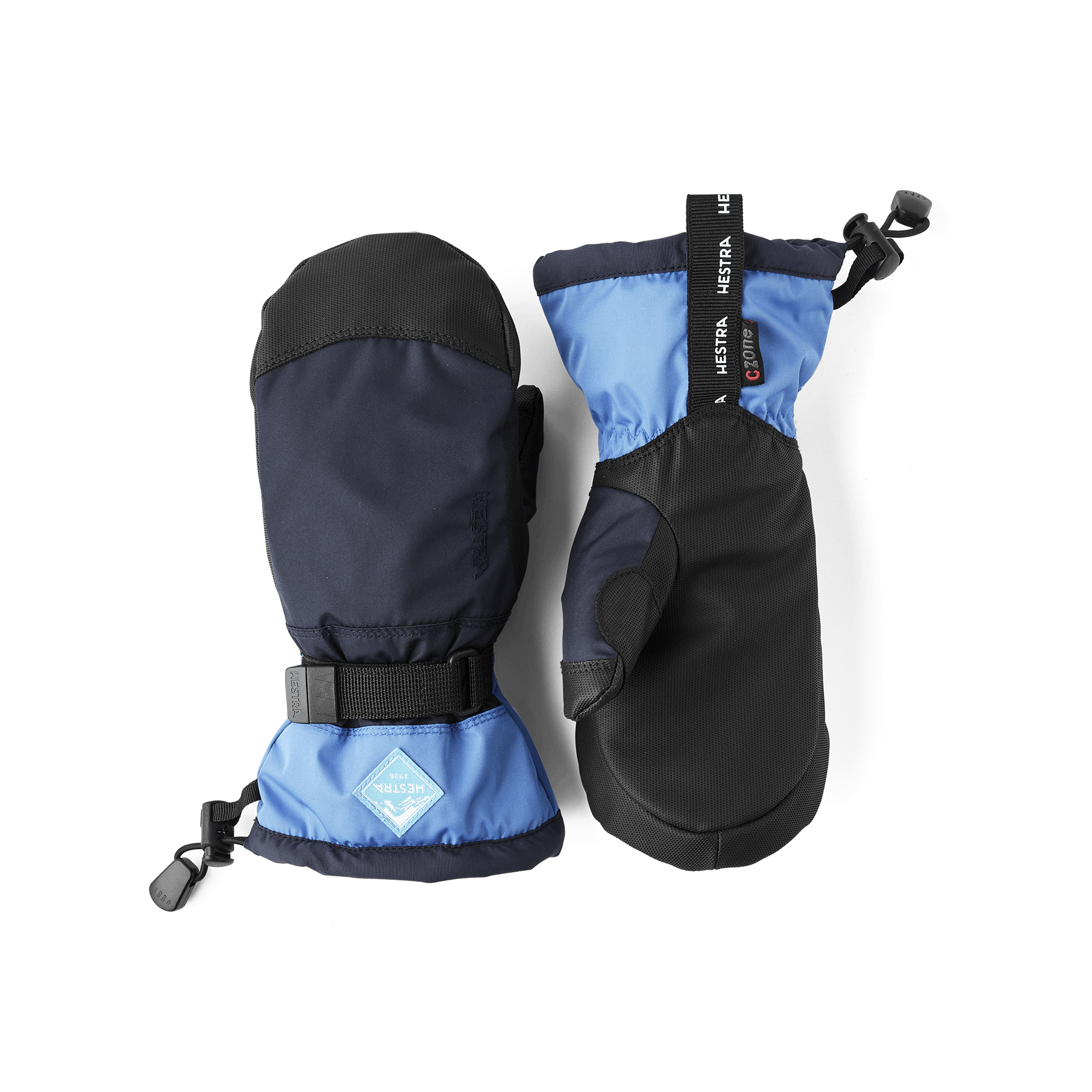 Blue mitten with black synthetic palm and wrist adjustment (1 of 5)