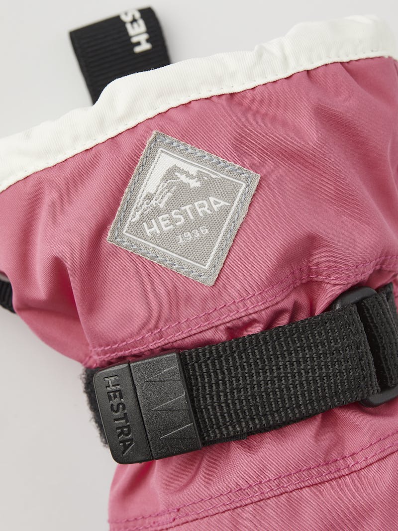 Pink three finger glove with black synthetic palm and wrist adjustment (3 of 6)