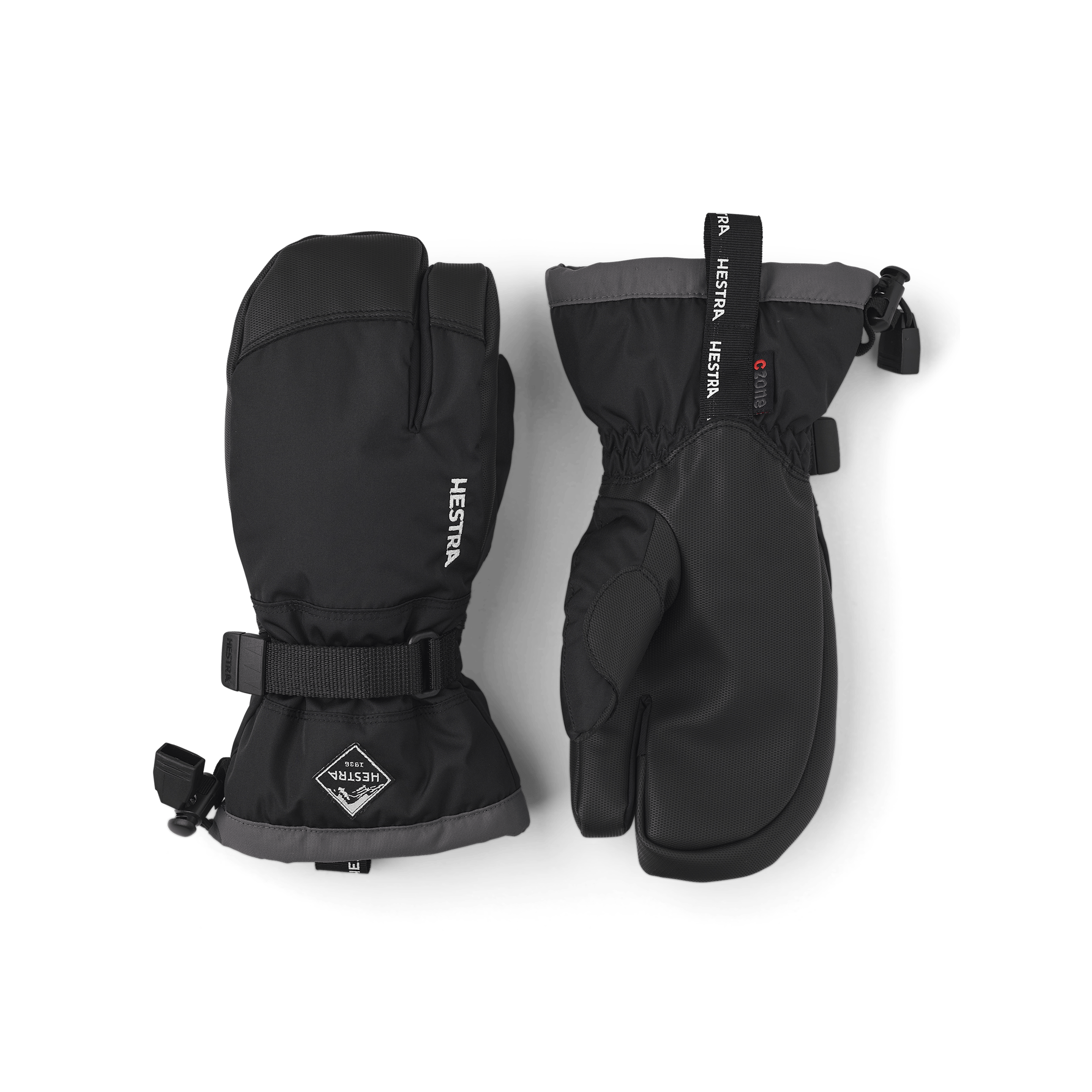 Black three finger glove with black synthetic palm and wrist adjustment (1 of 6)