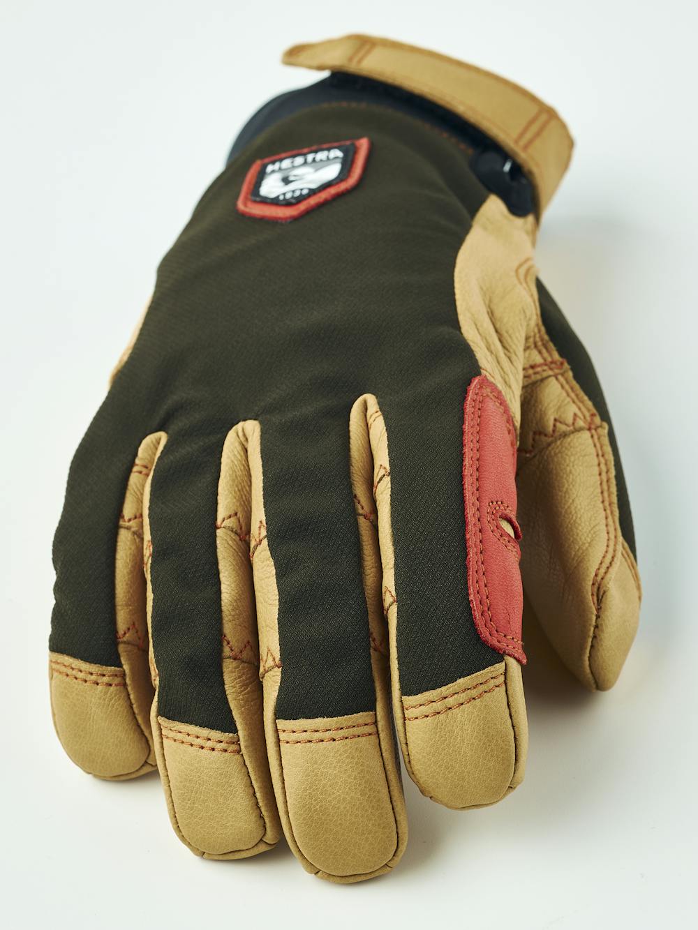 Dark green outdoor glove with light brown goat leather palm (5 of 9)
