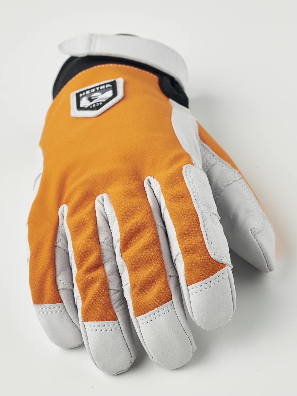 Orange outdoor glove with white goat leather palm (4 of 5)