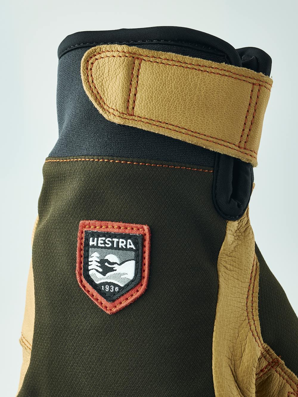 Dark green outdoor glove with light brown goat leather palm (7 of 9)