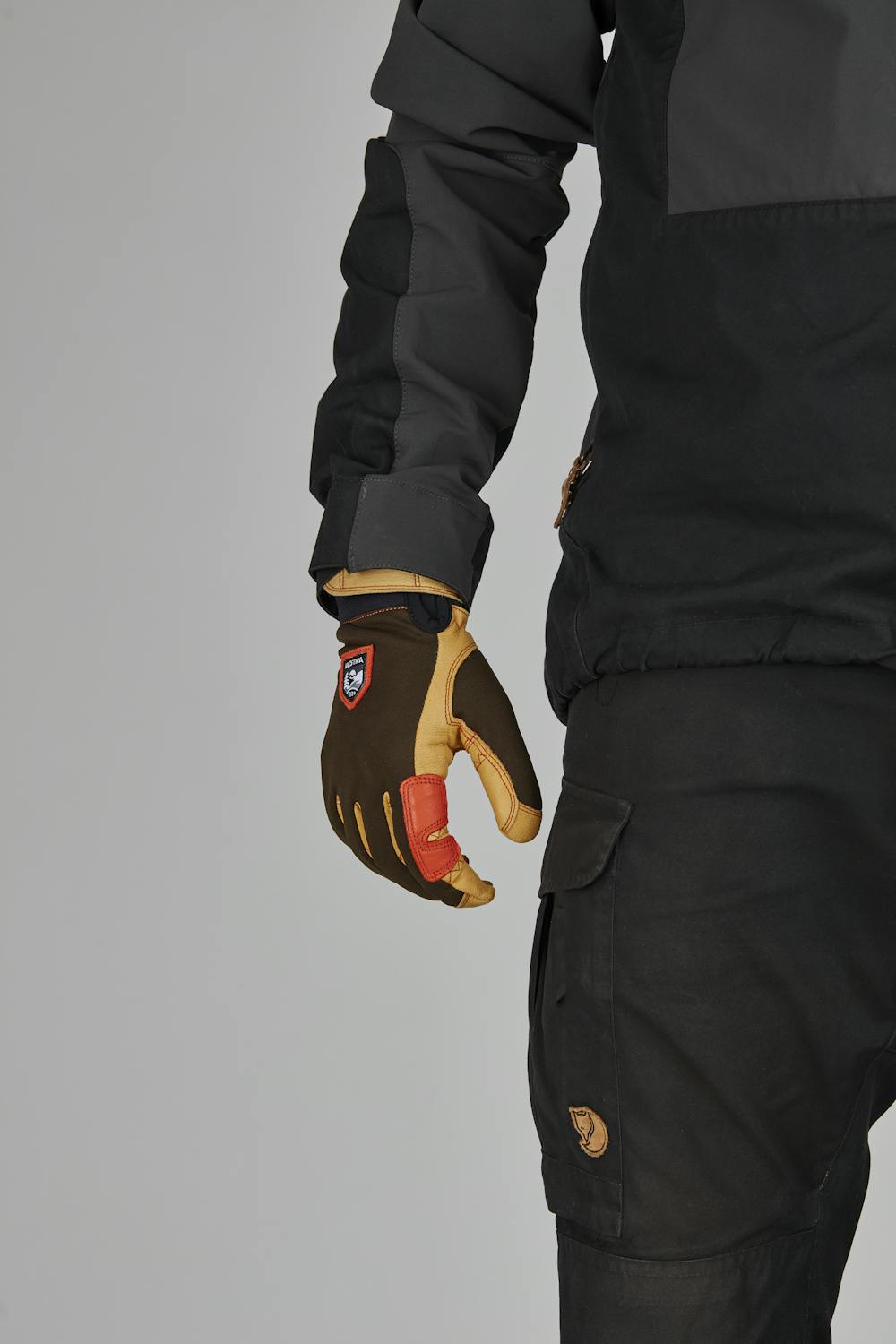 Dark green outdoor glove with light brown goat leather palm (9 of 9)