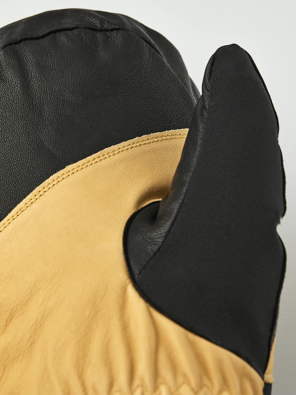 Black fabric and kangaroo leather mitten with light brown goat leather palm (4 of 9)