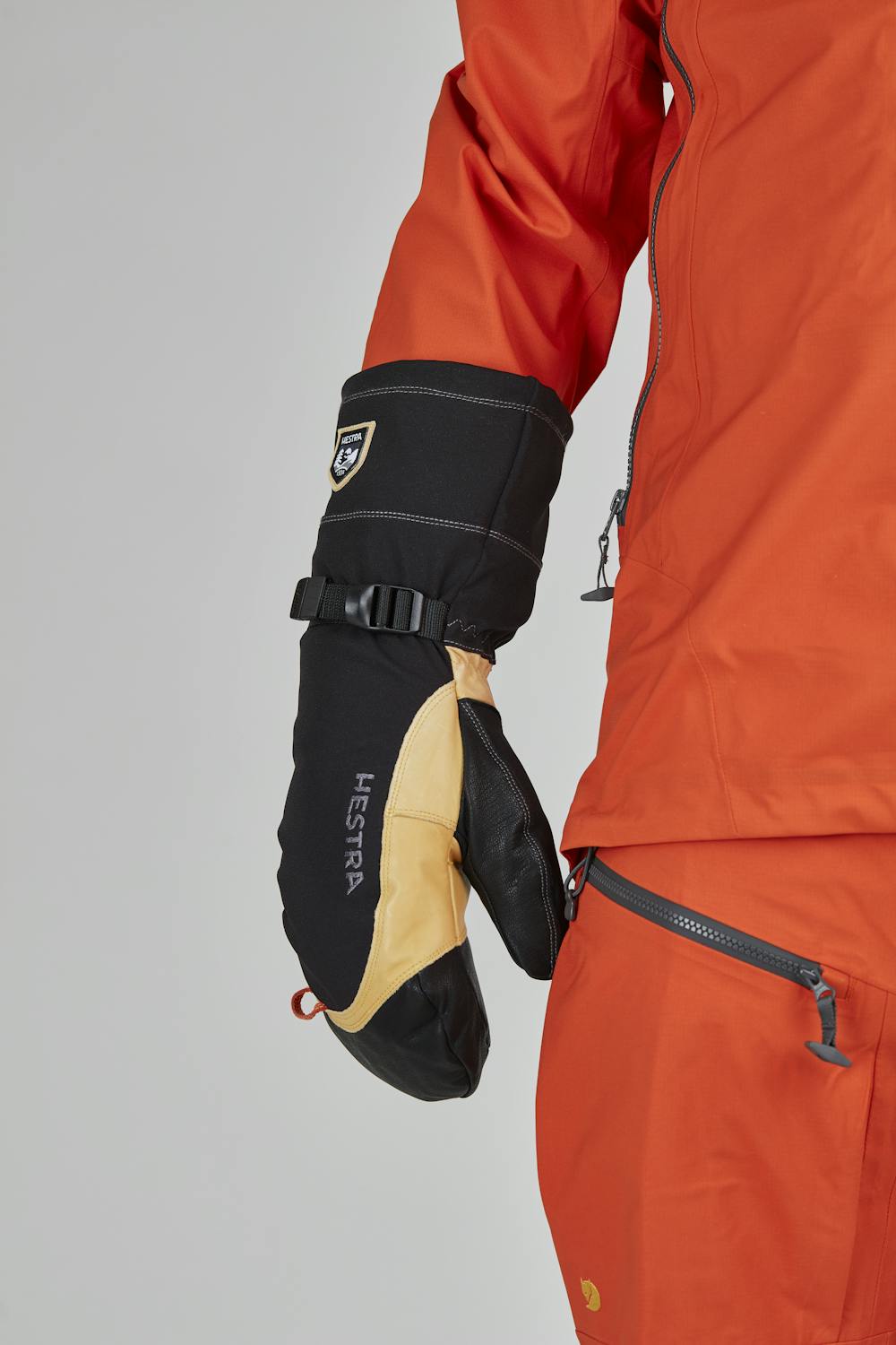 Black fabric and kangaroo leather mitten with light brown goat leather palm  (6 of 9)