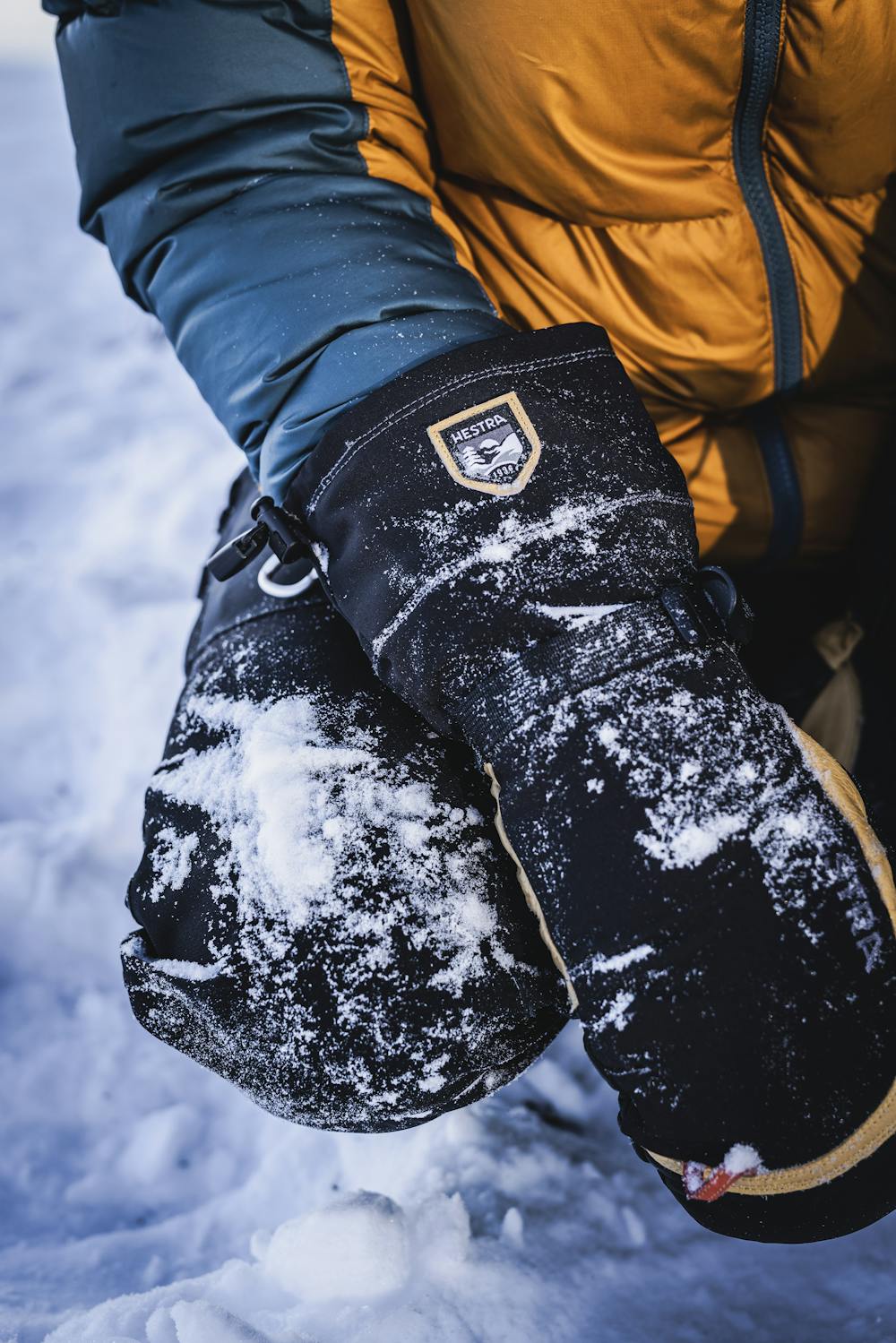 Black fabric and kangaroo leather mitten with light brown goat leather palm  (7 of 9)
