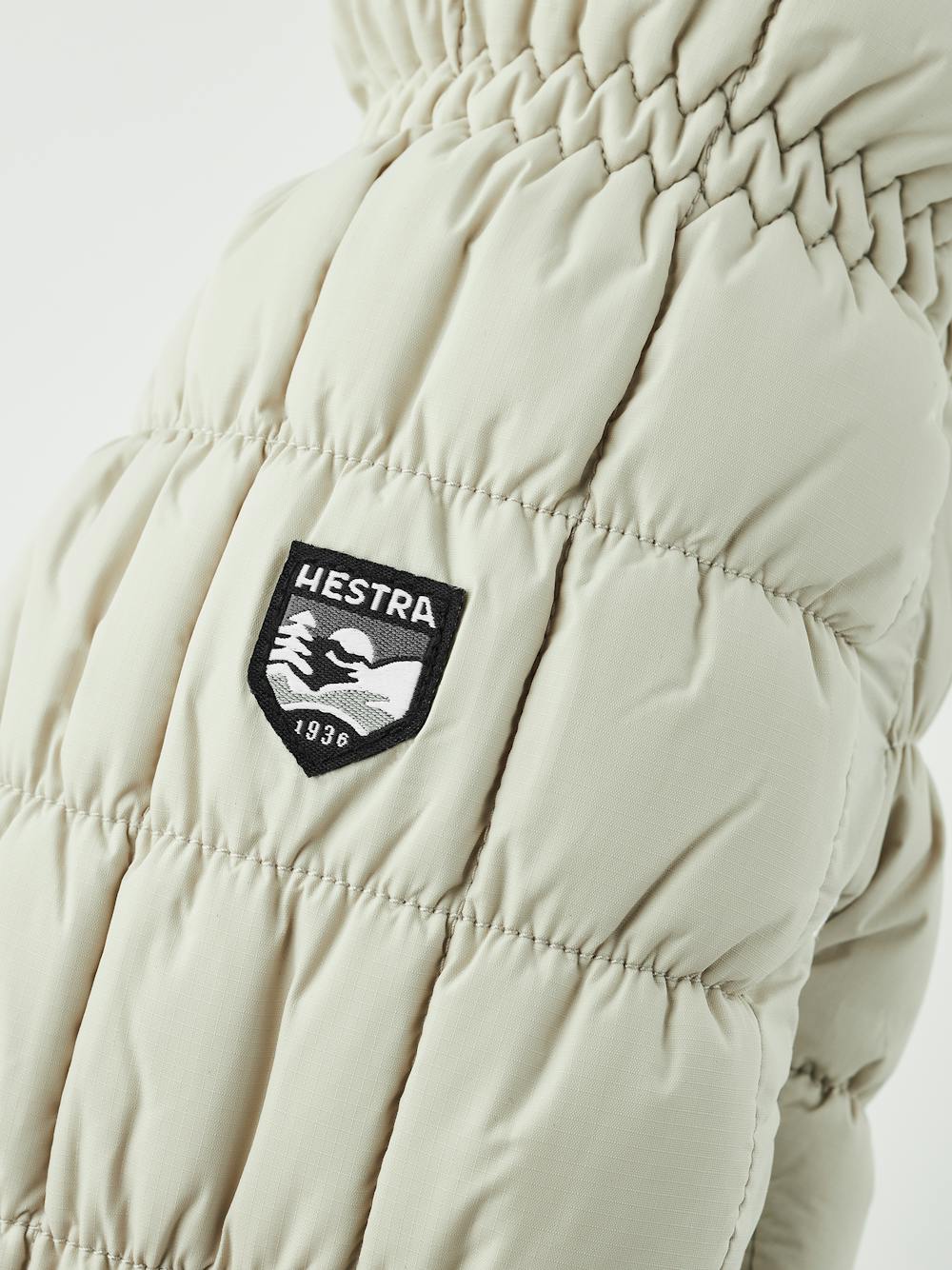 Beige fabric mitten with white synthetic suede palm  (2 of 6)