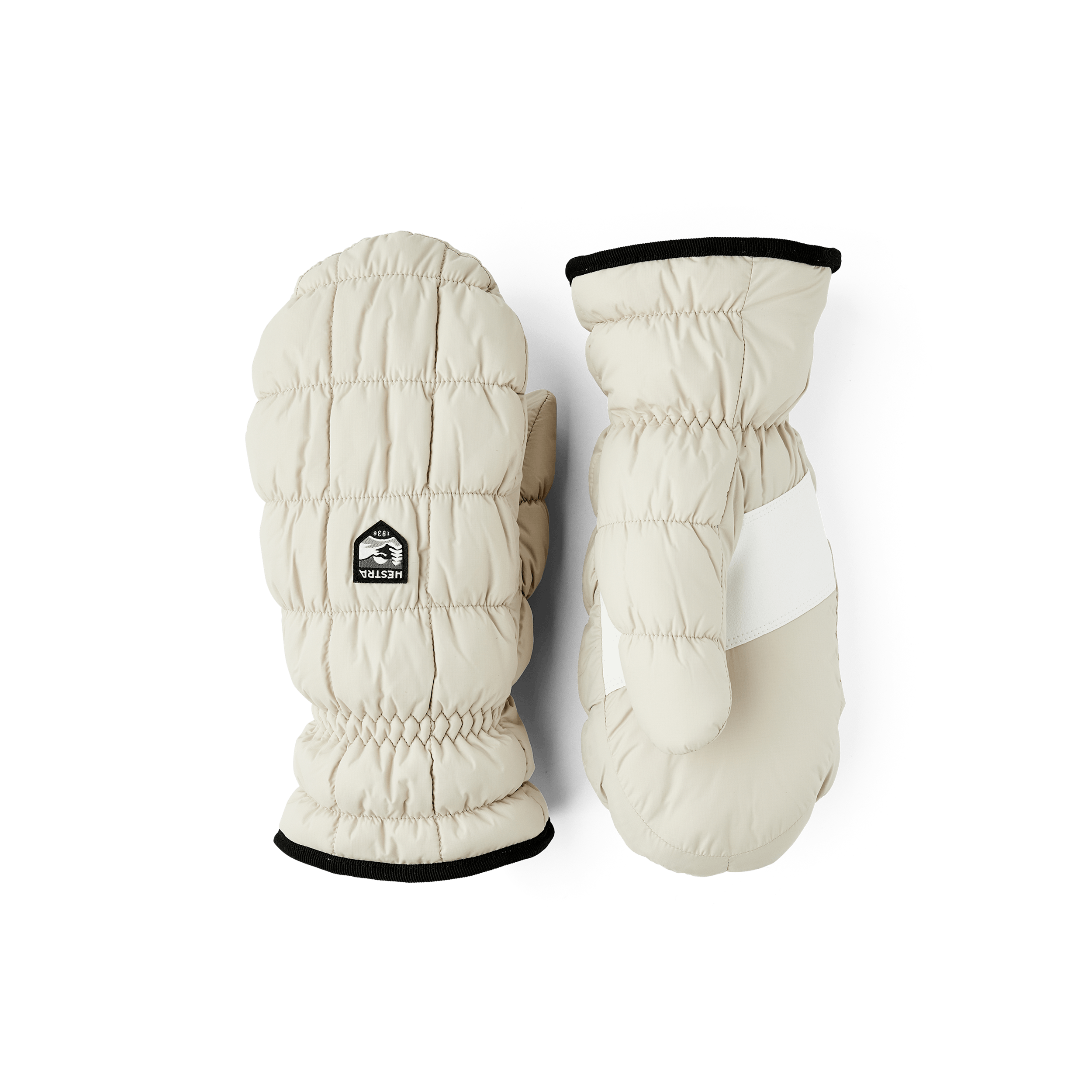 Beige fabric mitten with white synthetic suede palm (1 of 6)