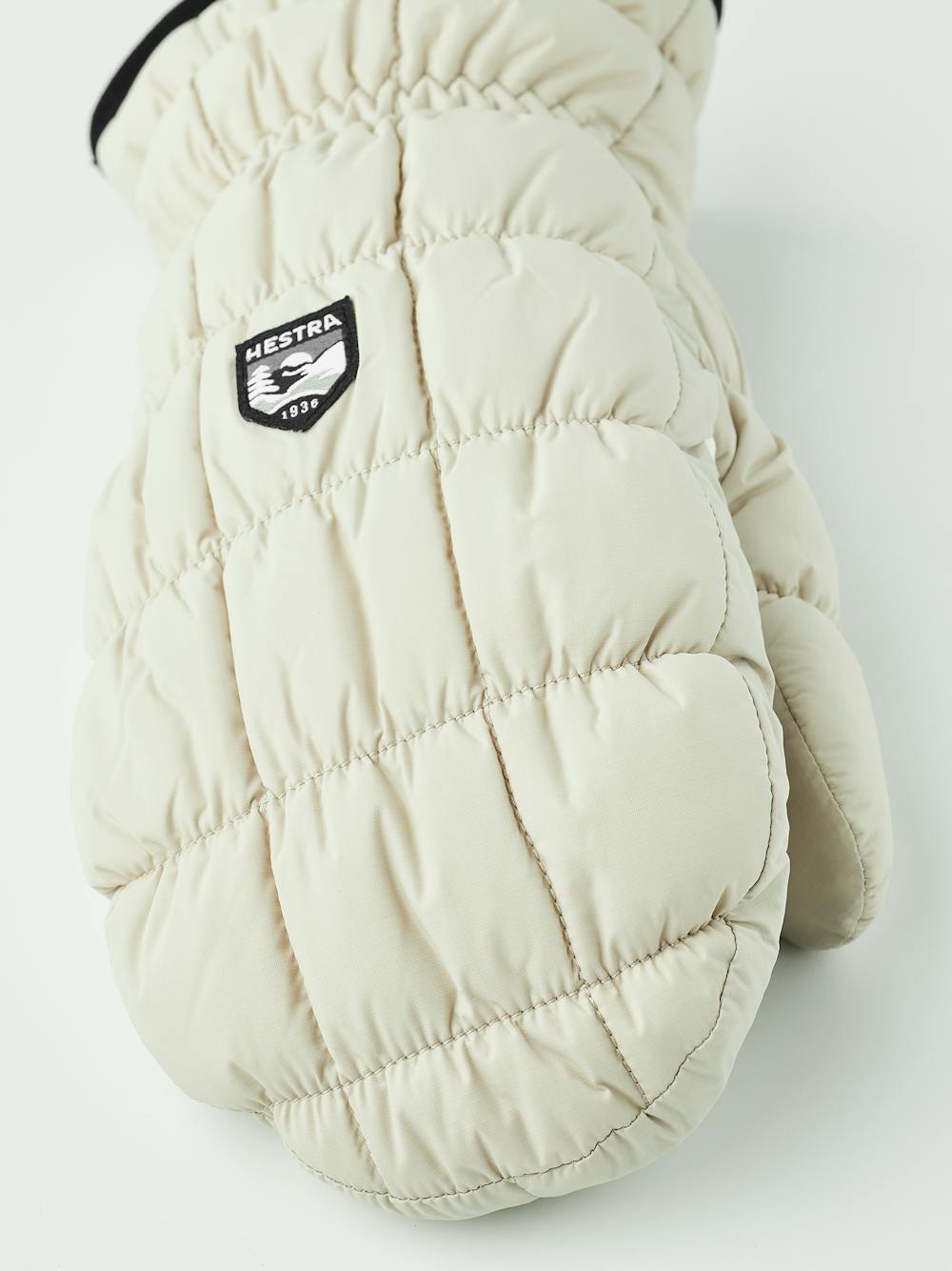 Beige fabric mitten with white synthetic suede palm (3 of 6)