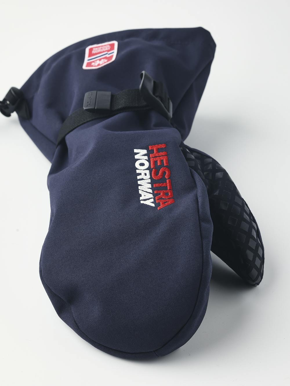 Dark blue shell glove with black fabric palm and wrist adjustment (4 of 5)