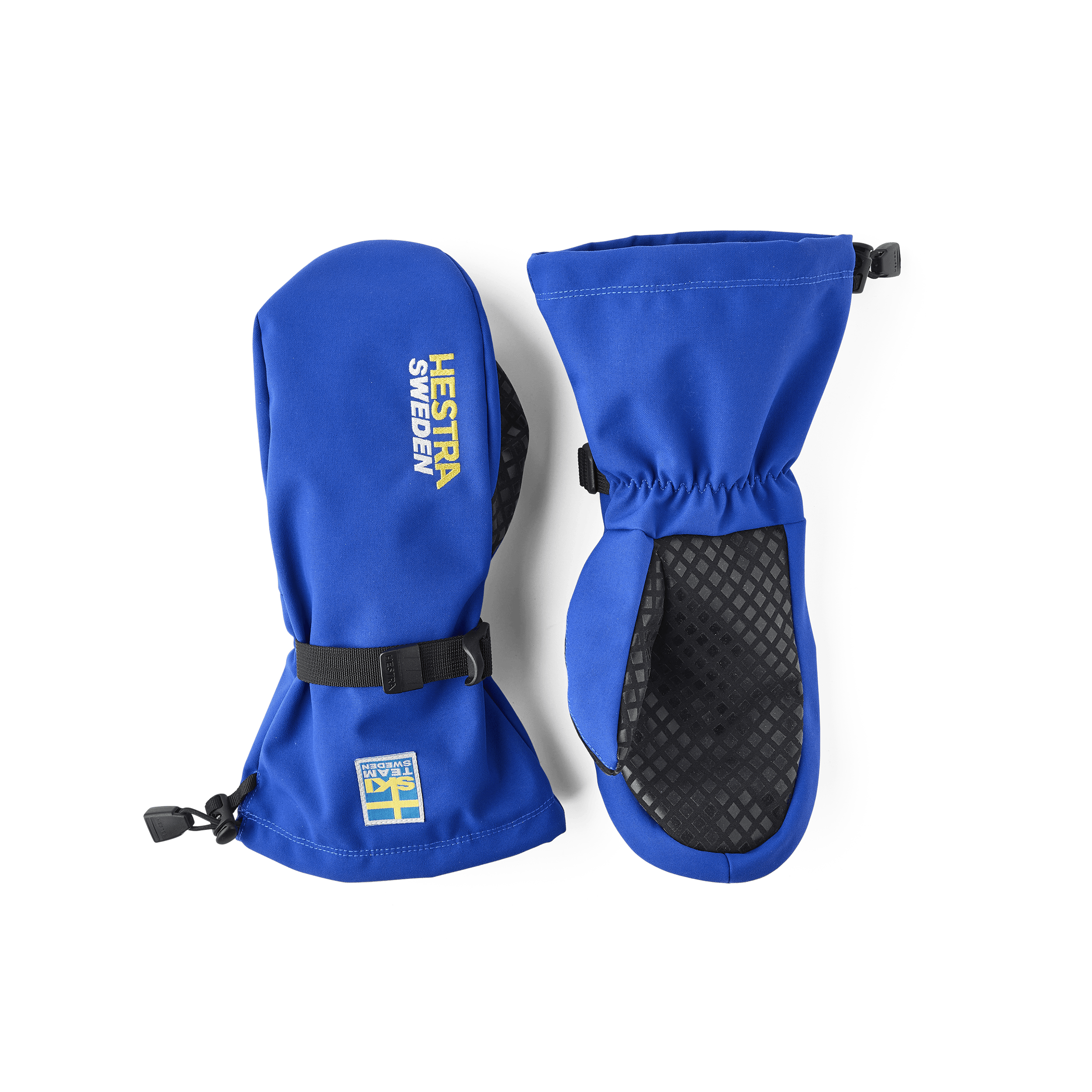 Blue shell glove with black fabric palm and wrist adjustment (1 of 3)