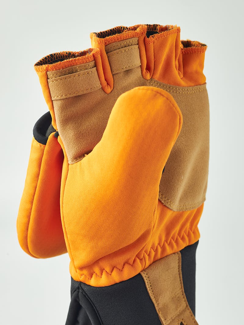 Orange windproof fabric glove with light brown synthetic suede palm  (3 of 7)
