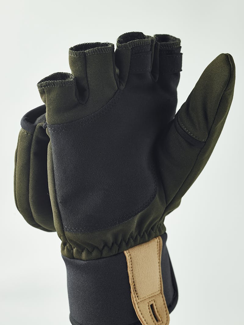 Dark green windproof fabric glove with black synthetic suede palm (2 of 7)